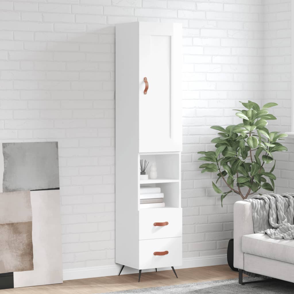 Chest of drawers, white, 34.5x34x180cm, engineered wood, high gloss