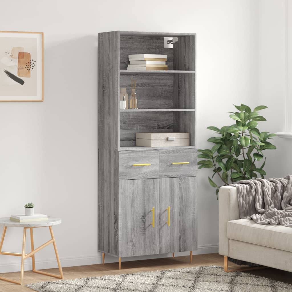 Chest of drawers, grey oak, 69.5x34x180cm, engineered wood