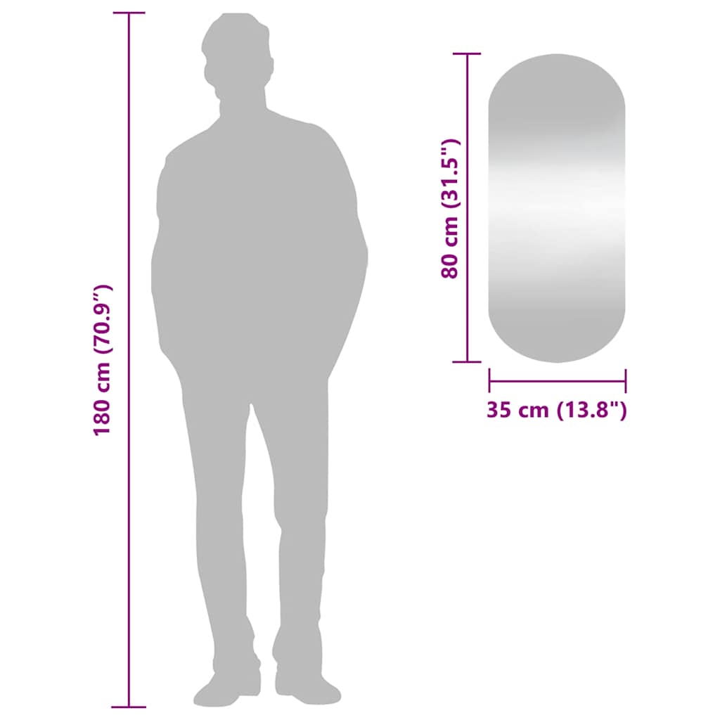 Wall mirror, 35x80cm, glass, oval