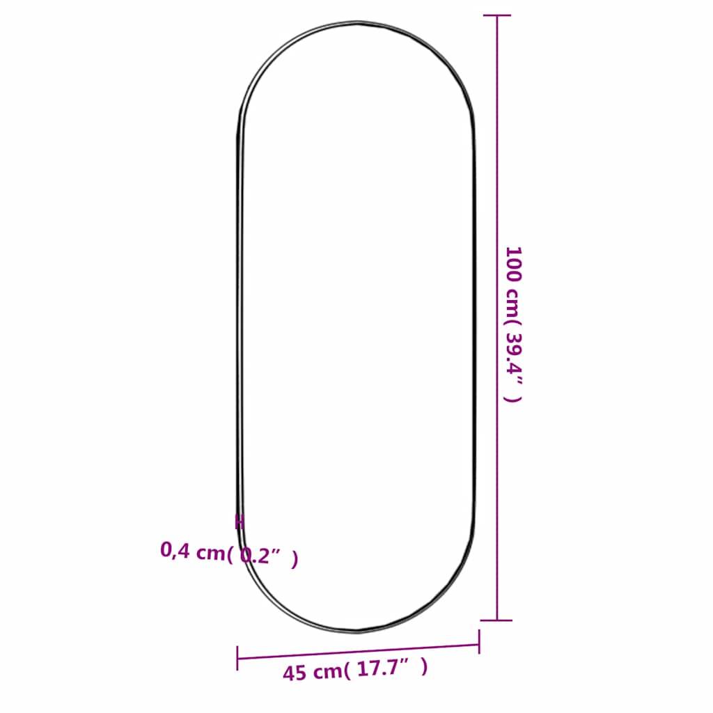 Wall mirror, 45x100cm, glass, oval-shaped