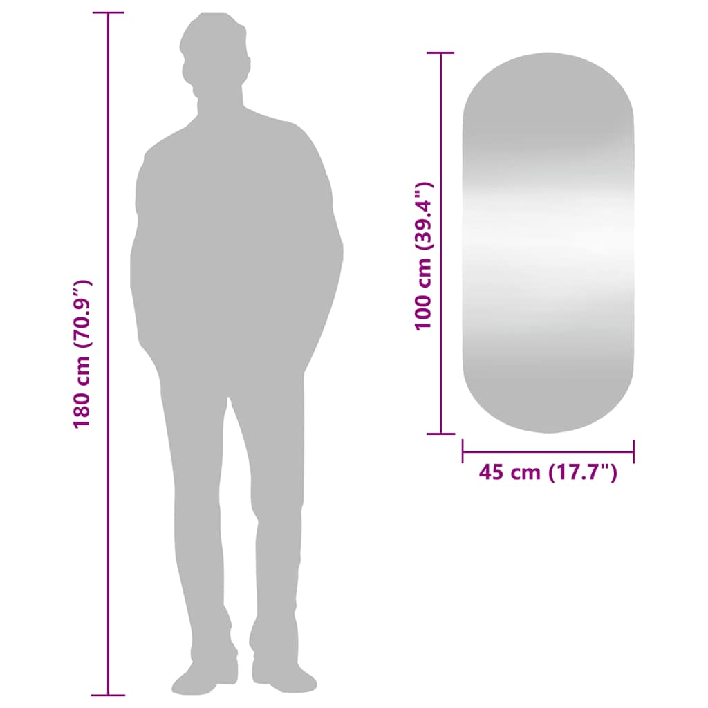 Wall mirror, 45x100cm, glass, oval-shaped