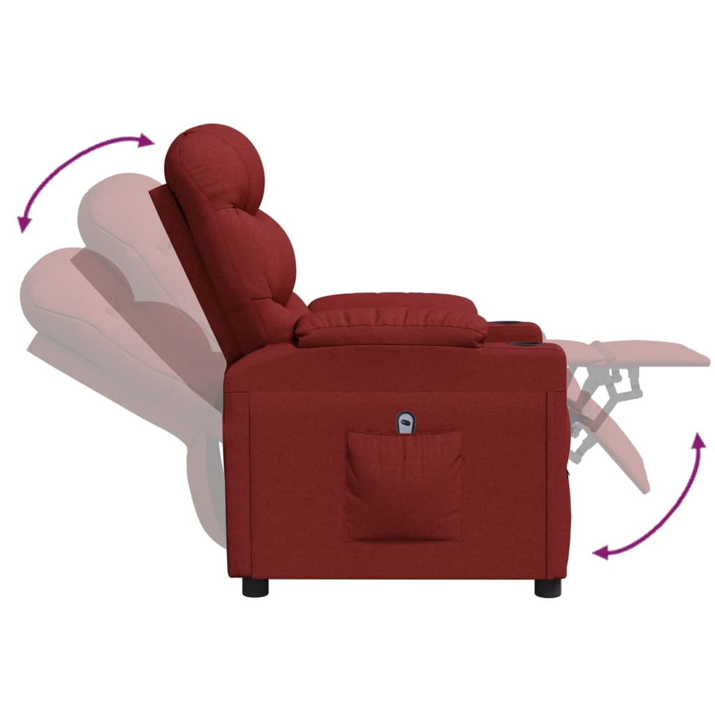 Electric reclining armchair, burgundy, fabric