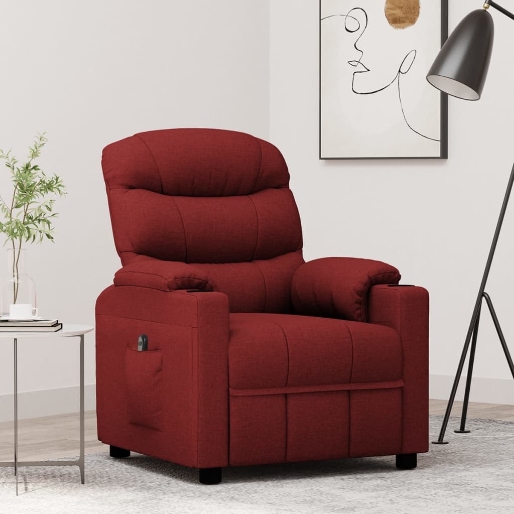 Electric reclining armchair, burgundy, fabric