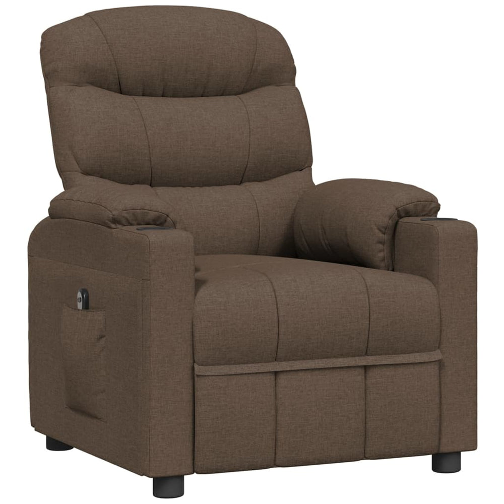 Electric reclining armchair, brown, fabric