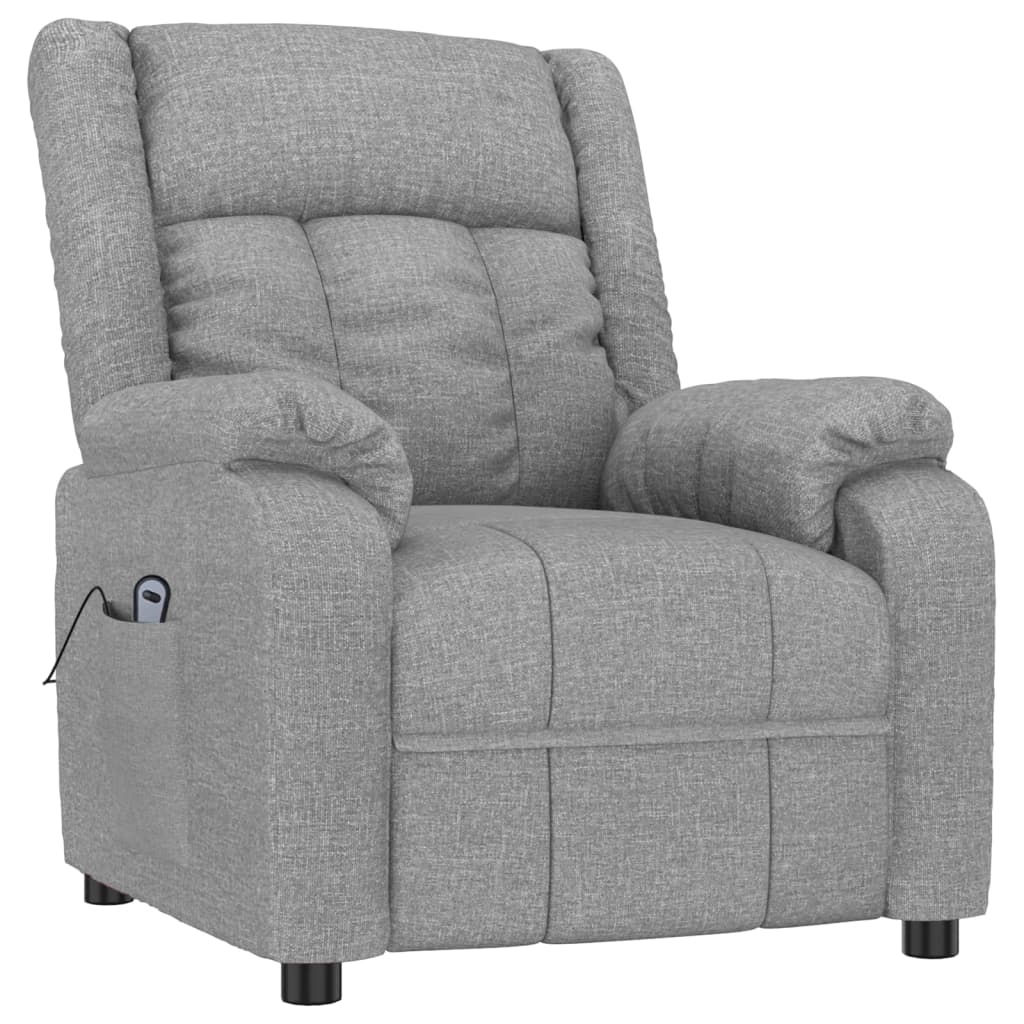 Electric reclining armchair, light grey, fabric