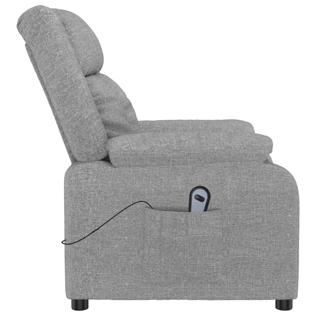 Electric reclining armchair, light grey, fabric