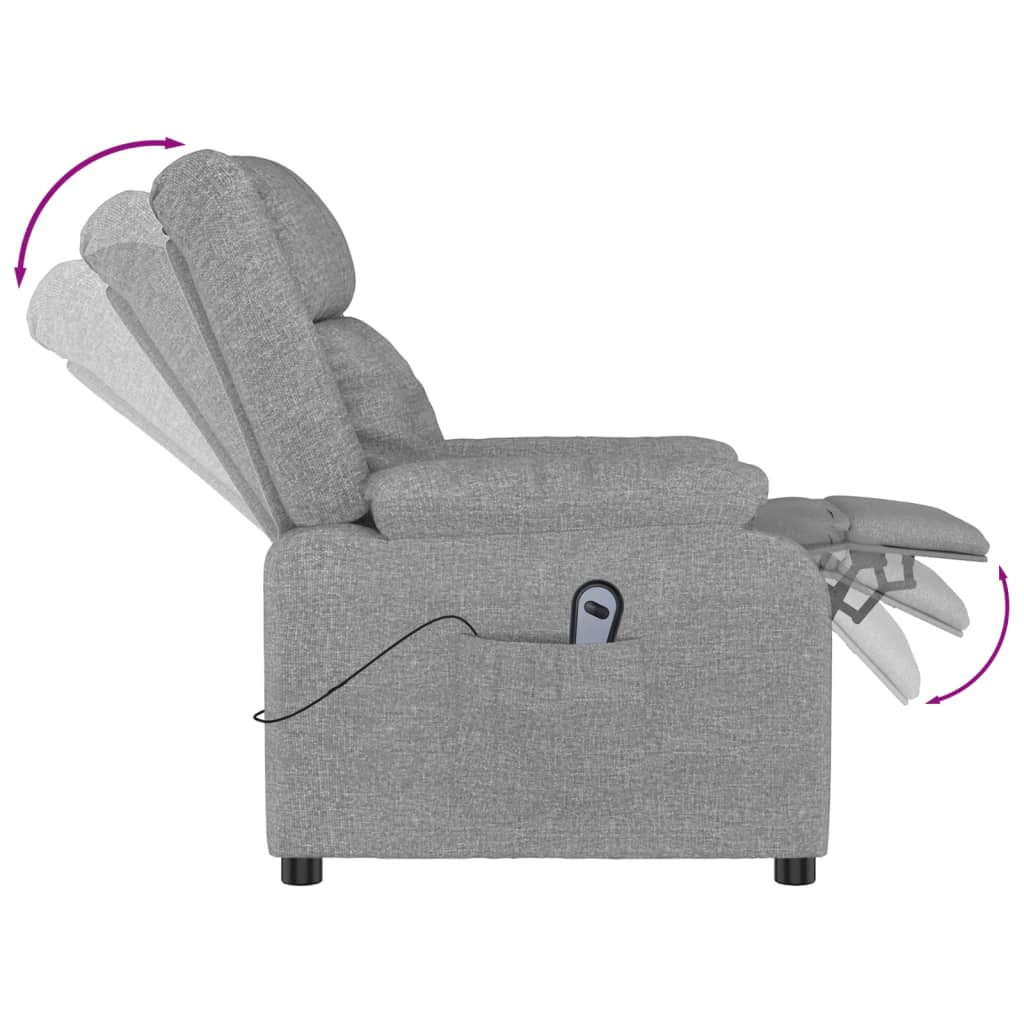 Electric reclining armchair, light grey, fabric