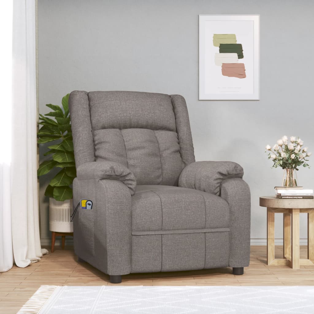 Electric massage armchair, taupe, fabric