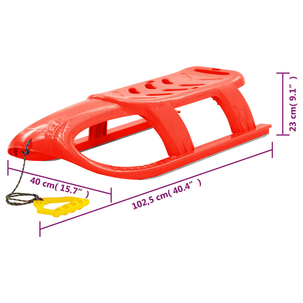Children's sledge, red, 102.5x40x23cm, polypropylene