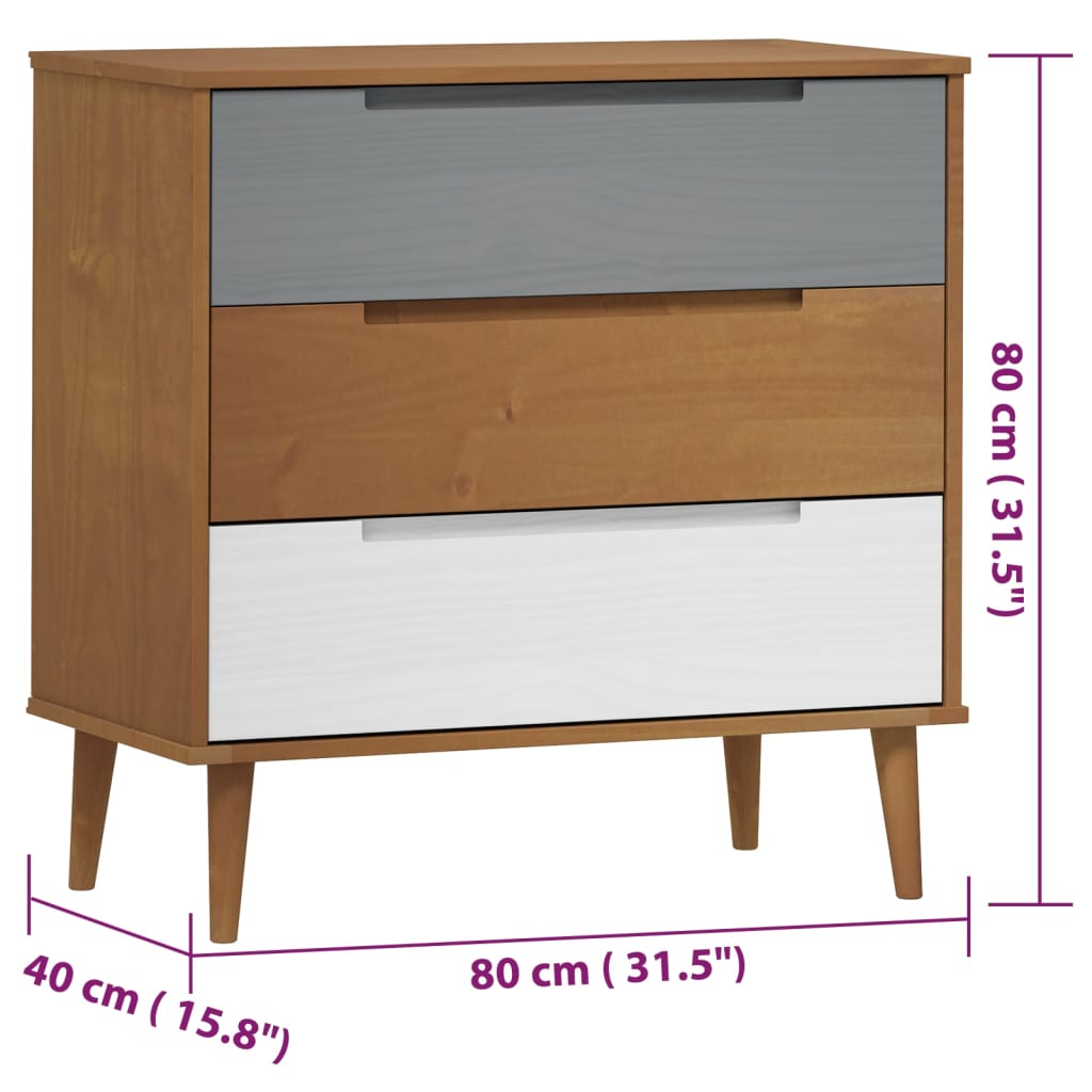 MOLDE Chest of 4 Drawers, brown, 80x40x80cm, solid pine
