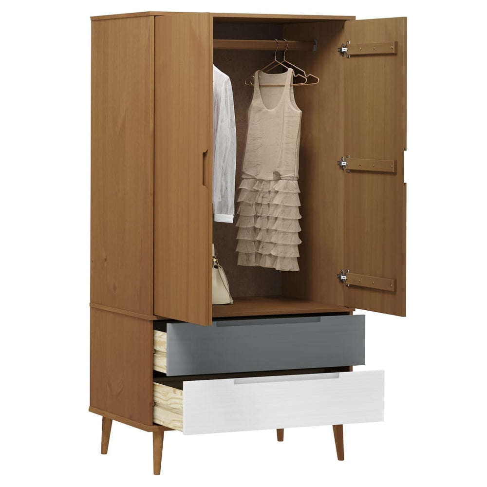 Wardrobe MOLDE, brown, 90x55x175cm, solid pine