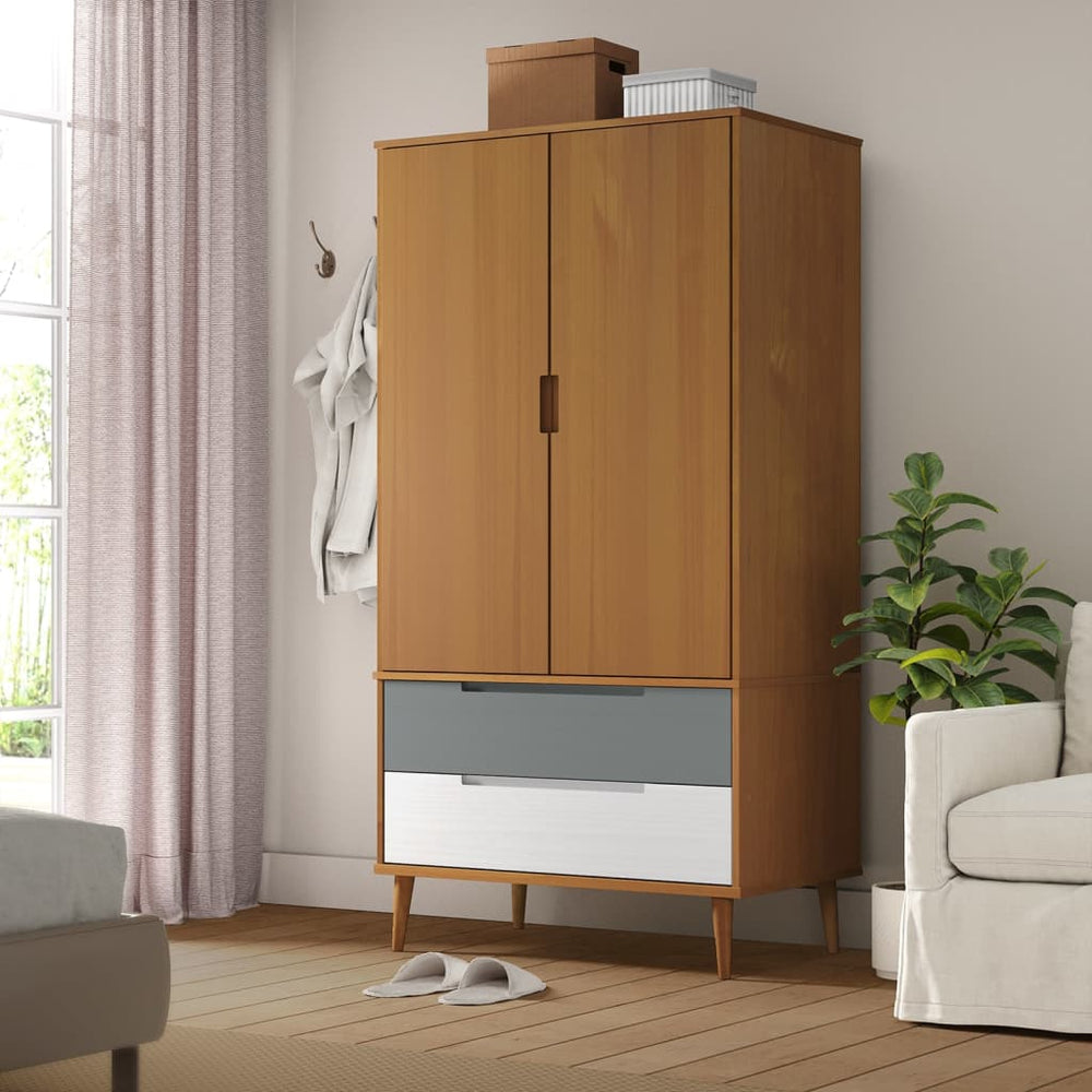Wardrobe MOLDE, brown, 90x55x175cm, solid pine