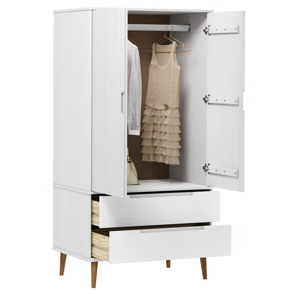 Wardrobe MOLDE, white, 90x55x175cm, solid pine