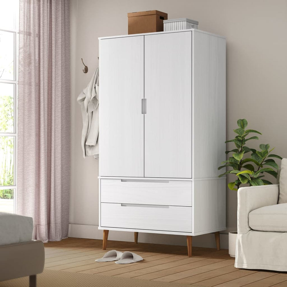 Wardrobe MOLDE, white, 90x55x175cm, solid pine