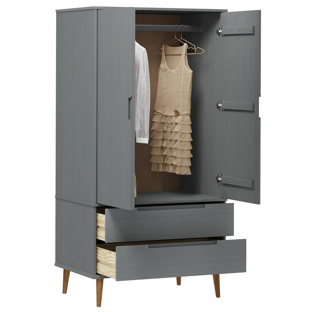 MOLDE Wardrobe, grey, 90x55x175cm, solid pine