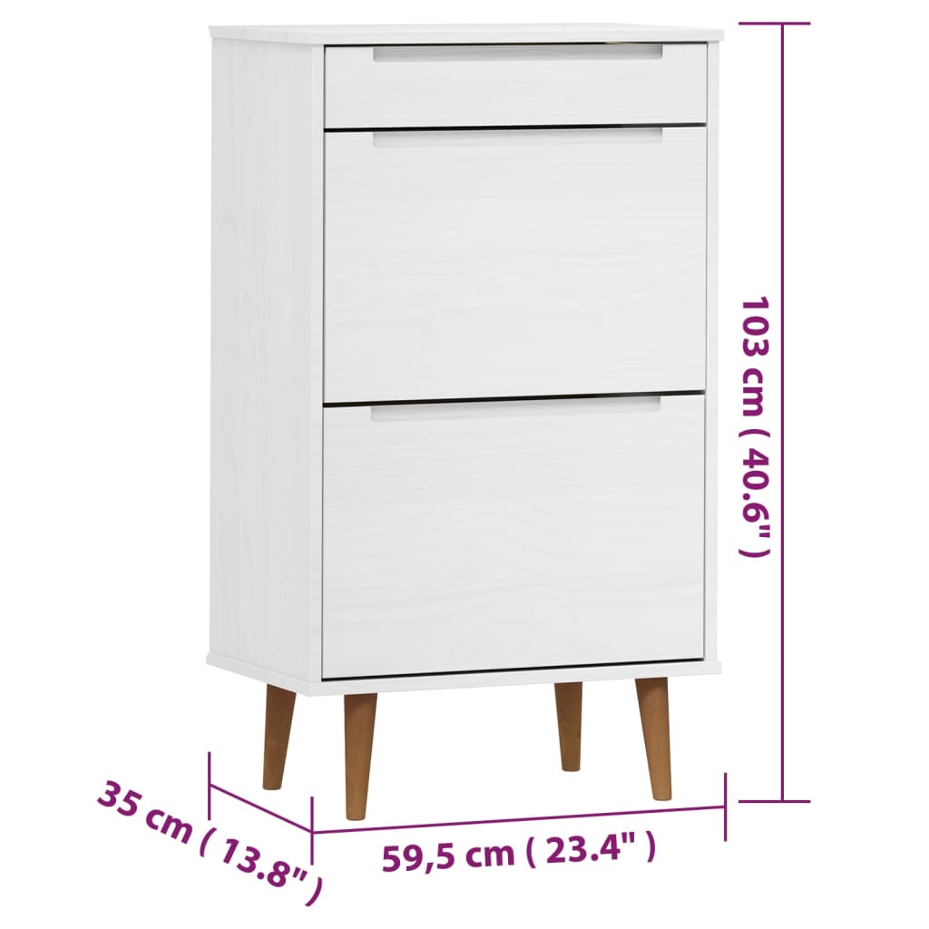 Shoe cabinet MOLDE, white, 59.5x35x103cm, solid pine