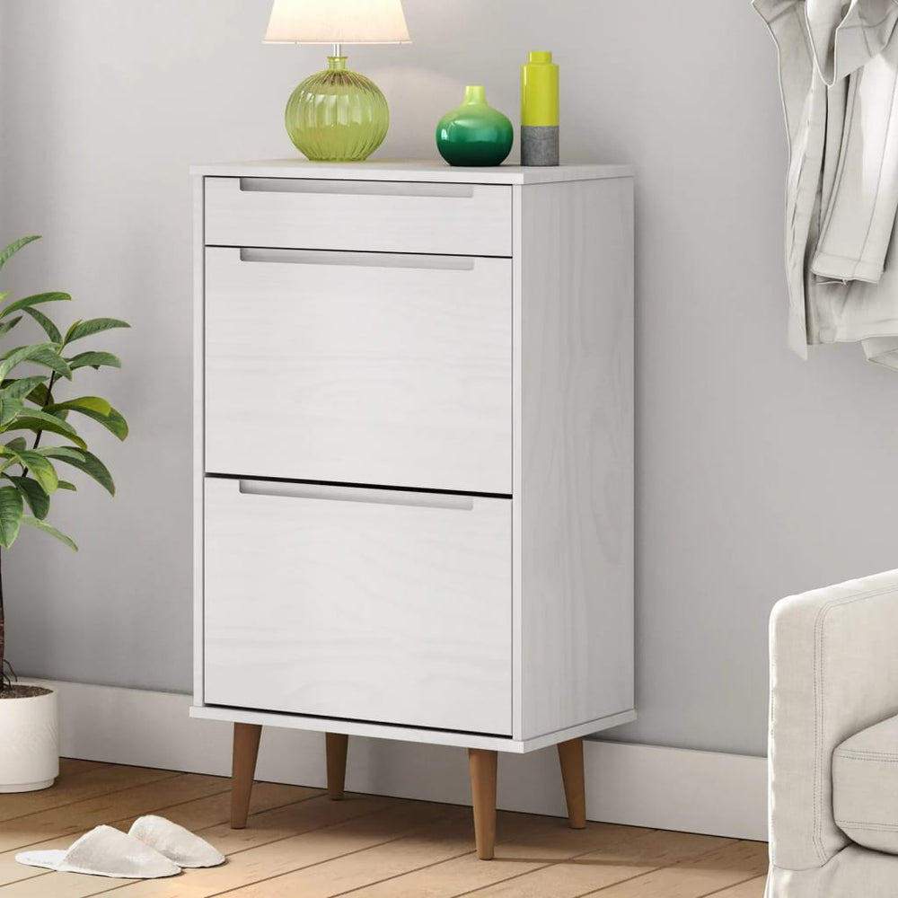Shoe cabinet MOLDE, white, 59.5x35x103cm, solid pine