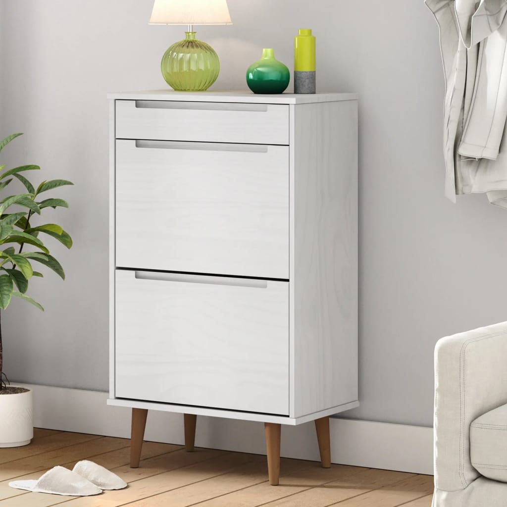 Shoe cabinet MOLDE, white, 59.5x35x103cm, solid pine