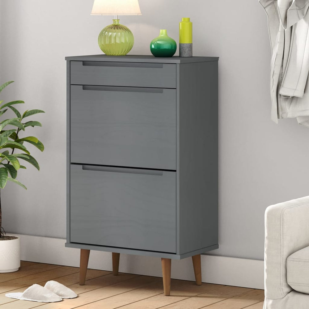 Shoe cabinet MOLDE, grey, 59.5x35x103cm, solid pine