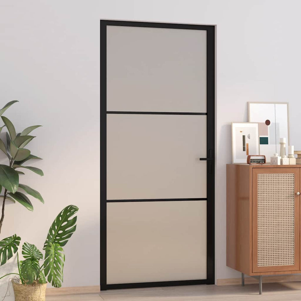 Vidaus durys, juodos, 93x201,5cm, matinis stiklas ir aliuminis