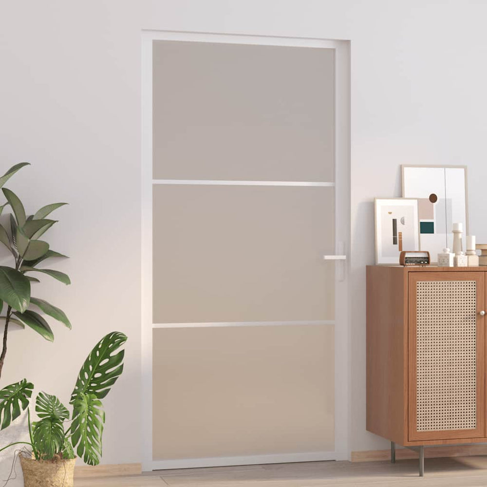 Vidaus durys, baltos, 102,5x201,5cm, matinis stiklas/aliuminis