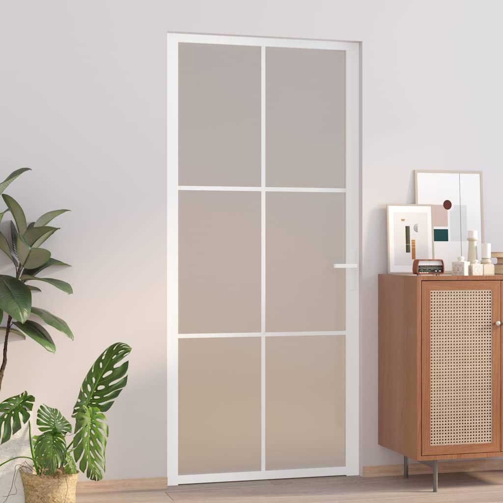 Vidaus durys, baltos, 93x201,5cm, matinis stiklas ir aliuminis