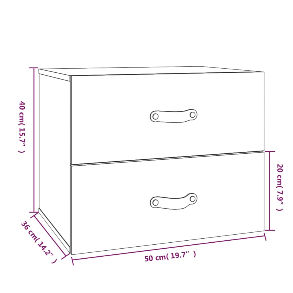 Wall-mounted nightstands, 2 pcs., grey, 50x36x40cm