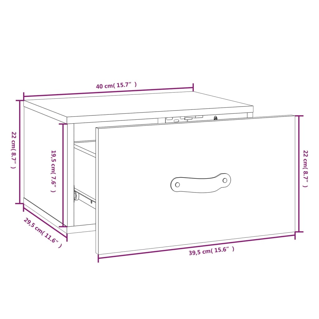 Wall-mounted nightstands, 2 pcs., white, 40x29.5x22cm