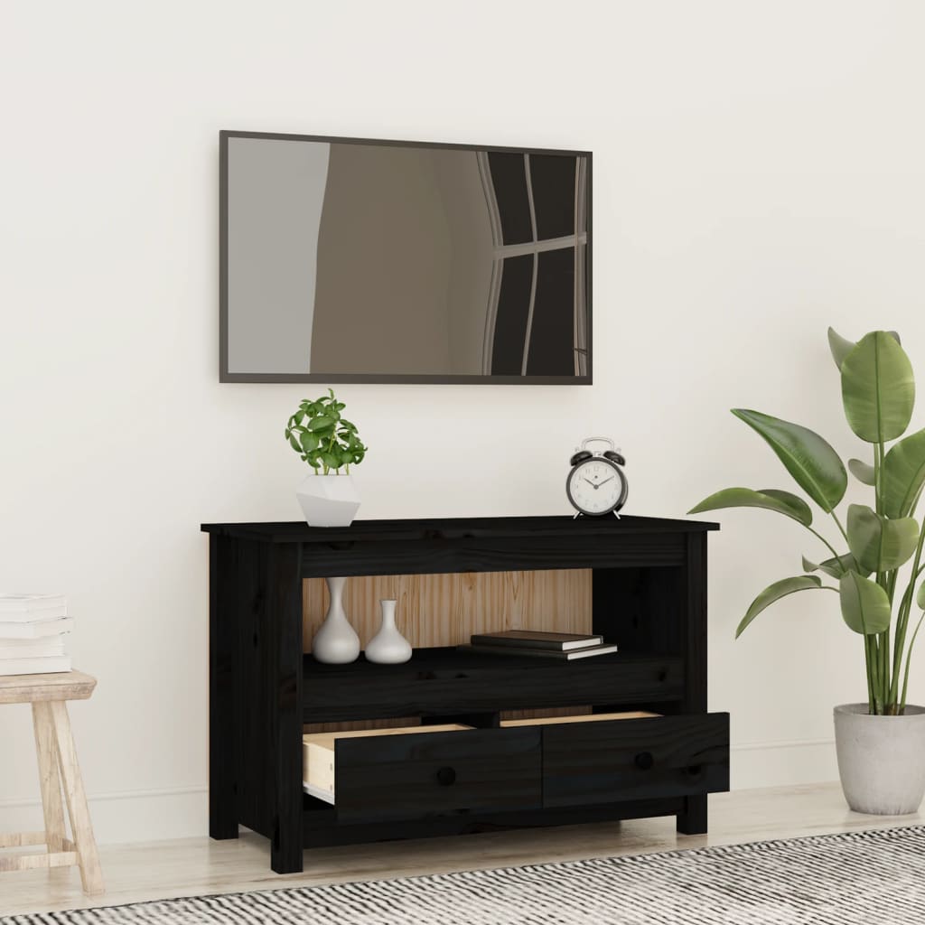 TV skapītis, melns, 79x35x52cm, masīva priede
