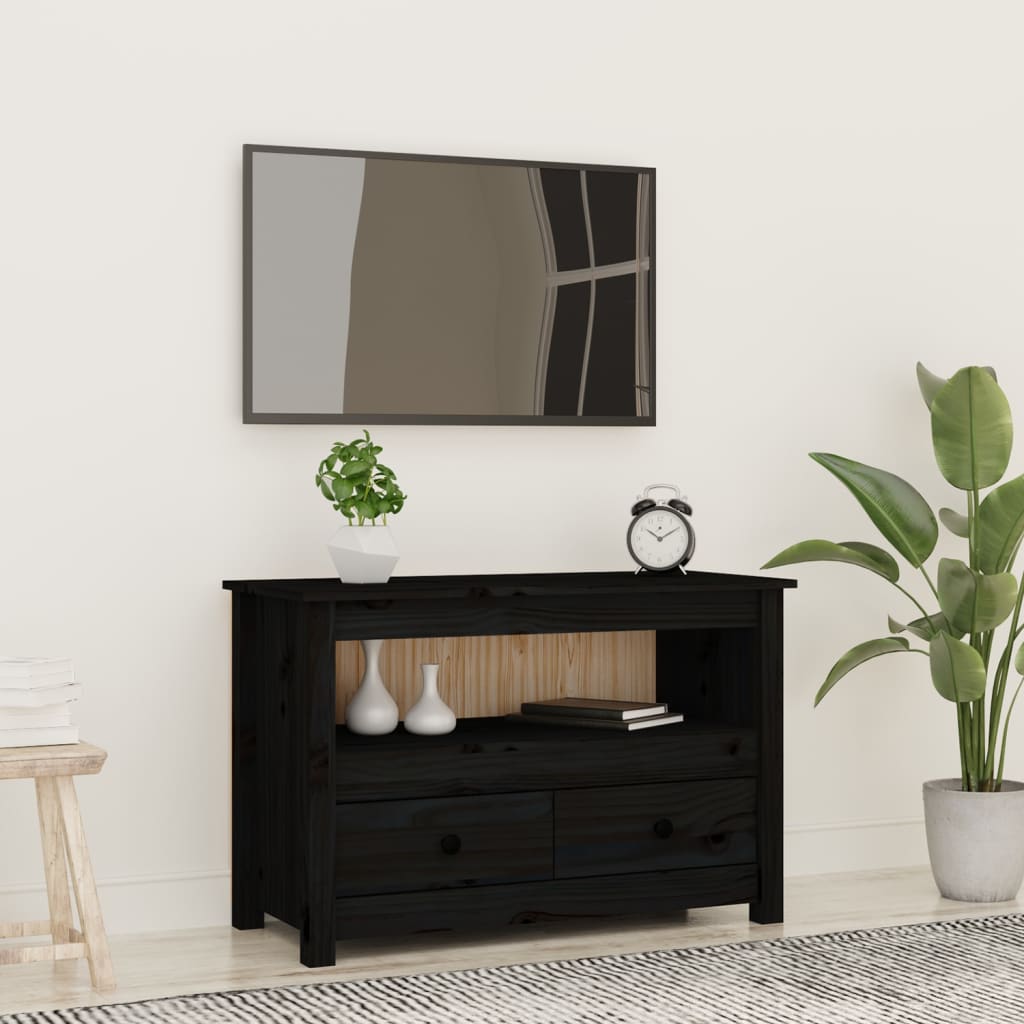 TV skapītis, melns, 79x35x52cm, masīva priede