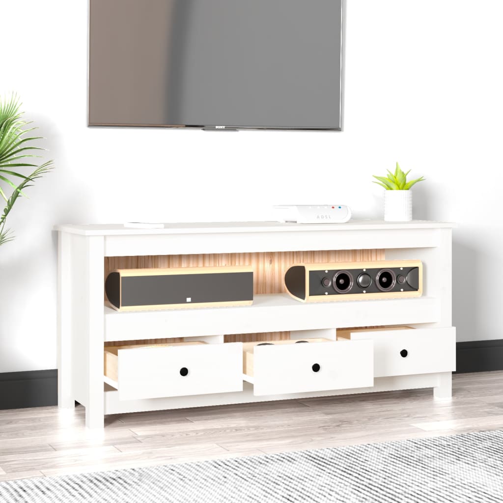 TV bench, white, 114x35x52cm, solid pine