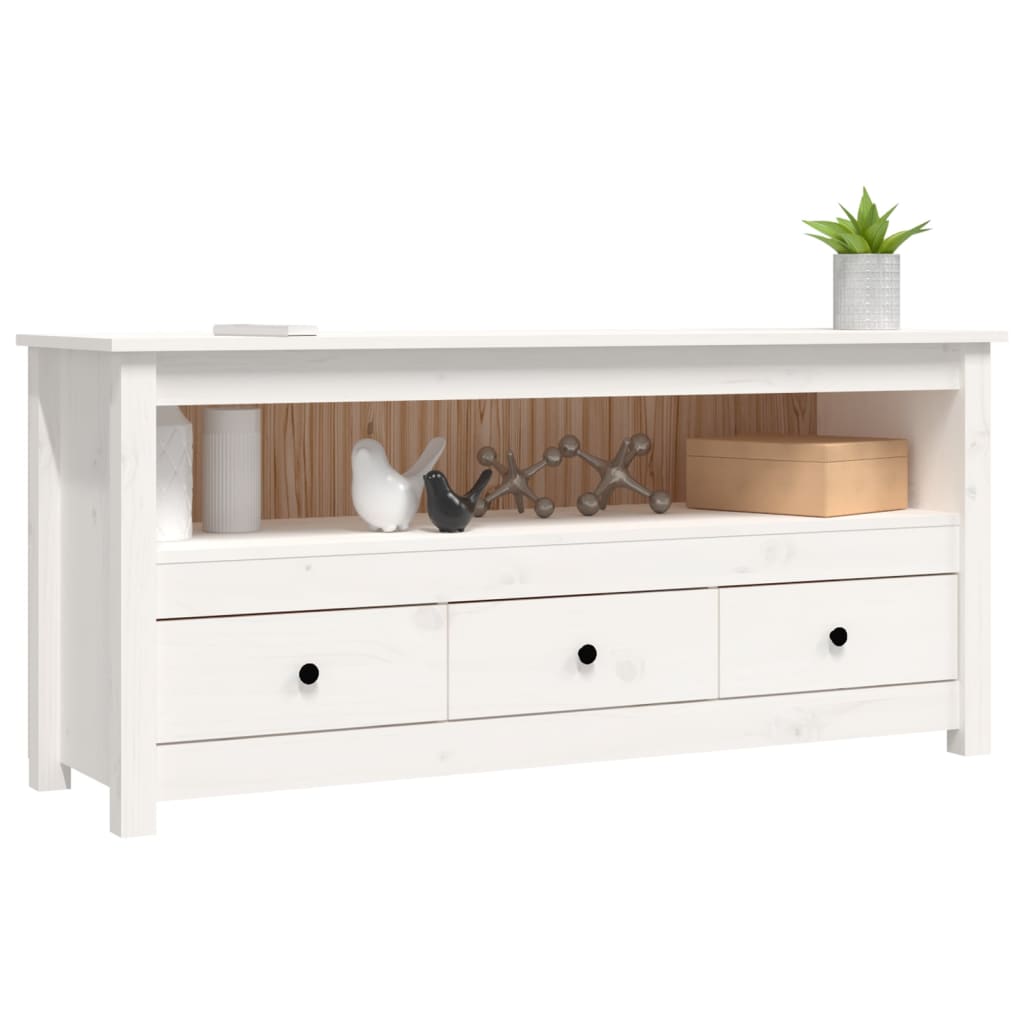 TV bench, white, 114x35x52cm, solid pine