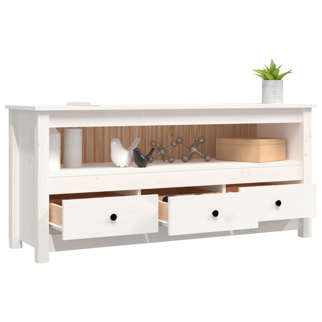 TV bench, white, 114x35x52cm, solid pine