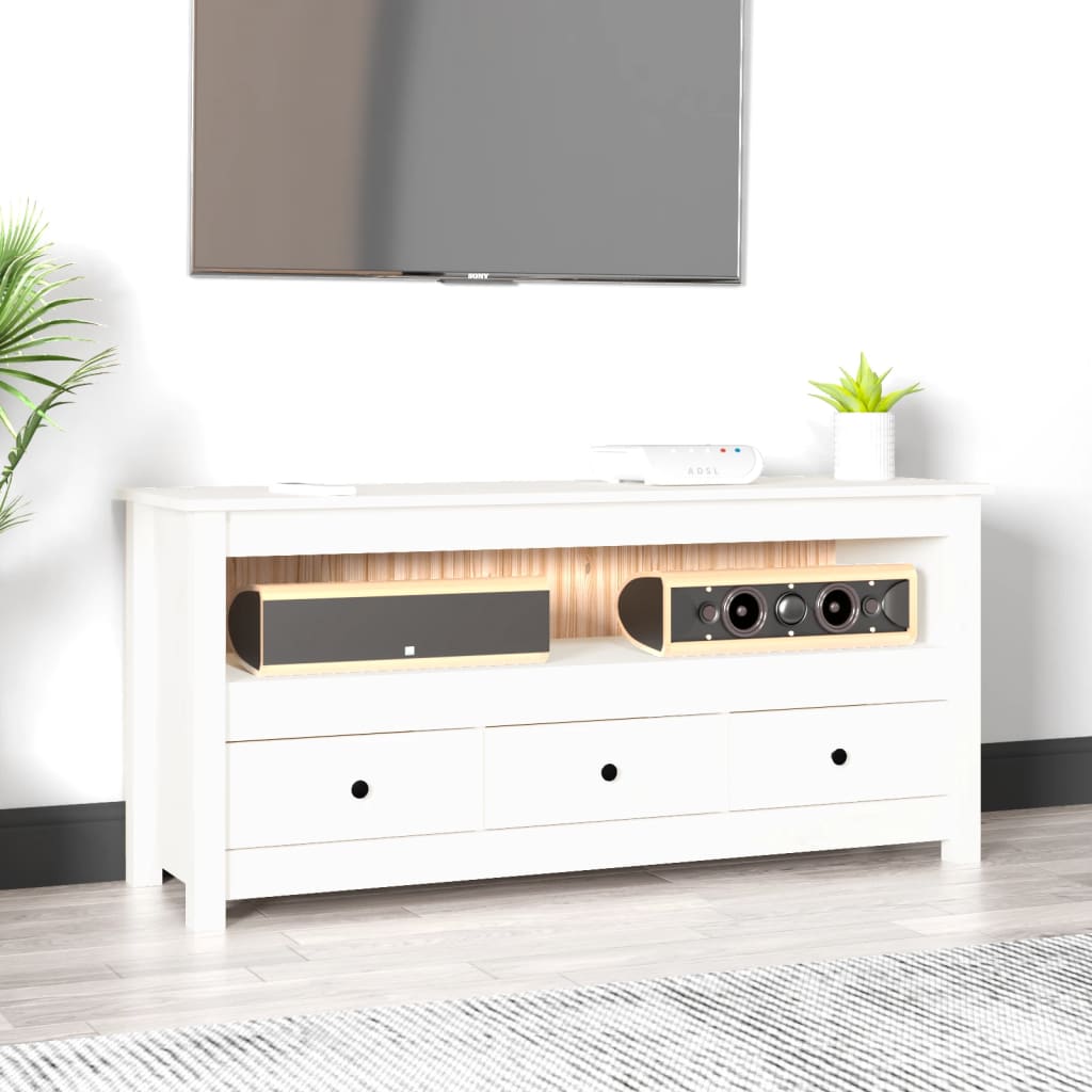 TV bench, white, 114x35x52cm, solid pine