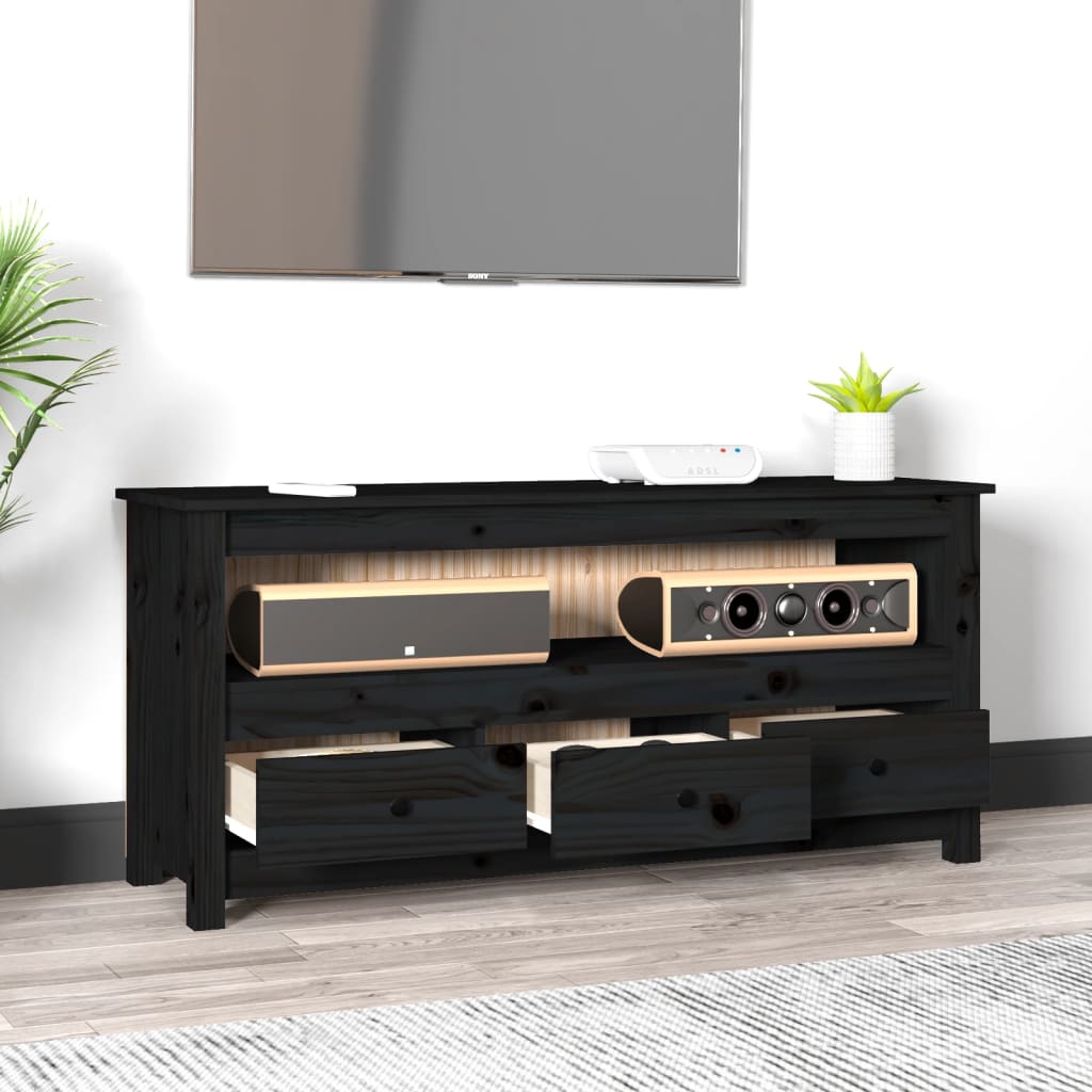 TV skapītis, melns, 114x35x52cm, masīvkoks no priedes