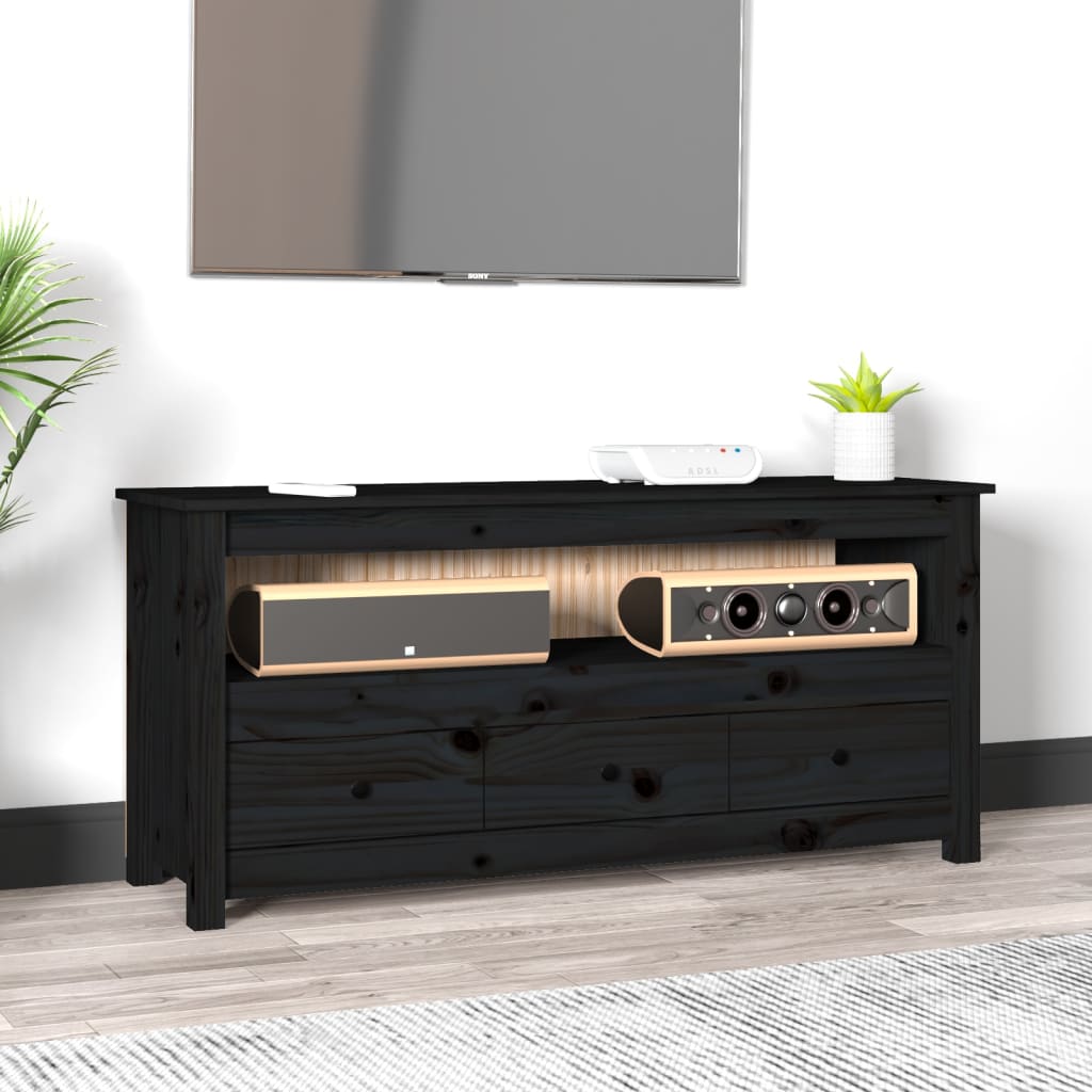 TV skapītis, melns, 114x35x52cm, masīvkoks no priedes