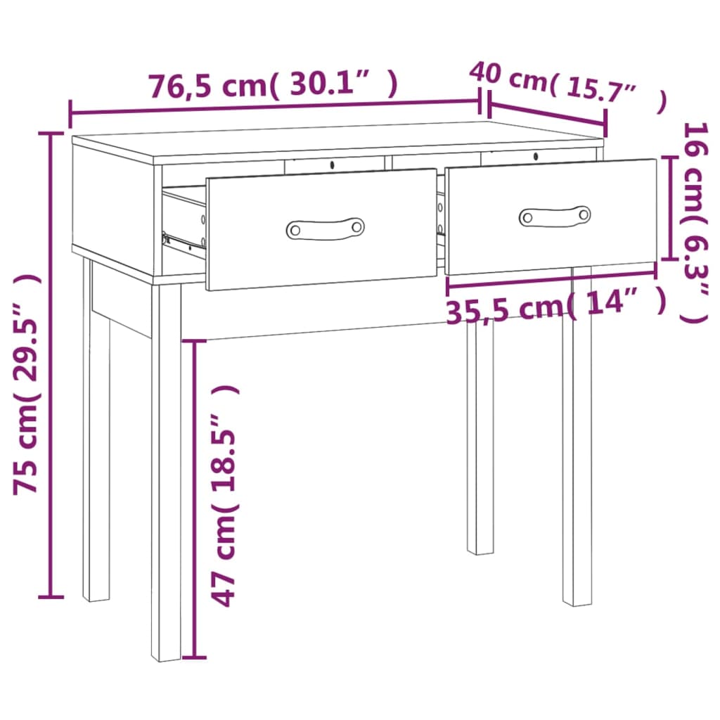 Console table, white, 76.5x40x75cm, solid pine