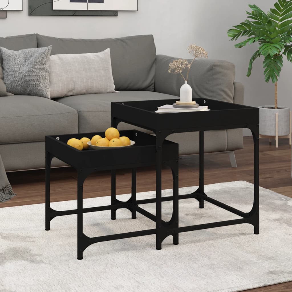 Side tables, 2 pcs., black, engineered wood