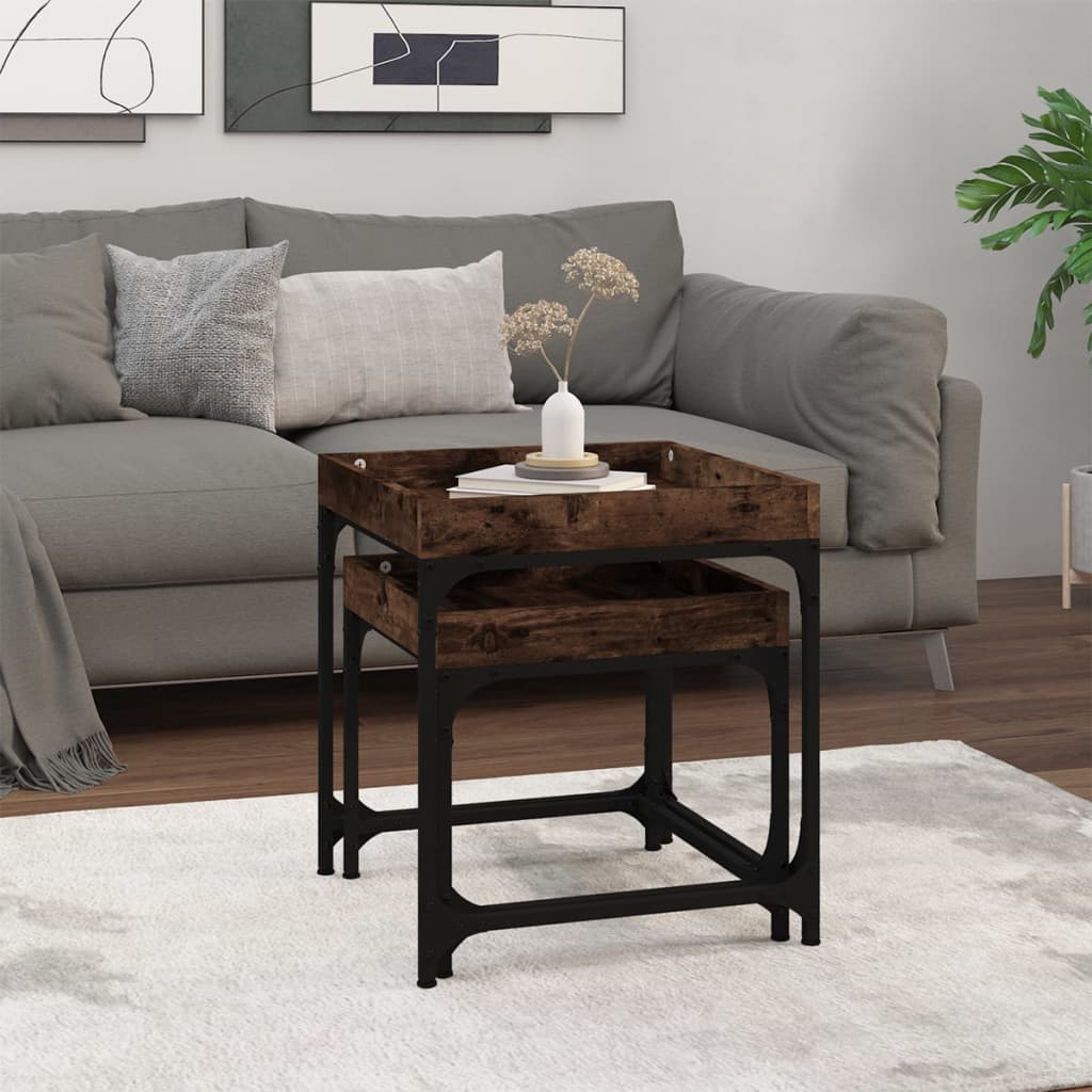 Side tables, 2 pcs., smoked oak, engineered wood