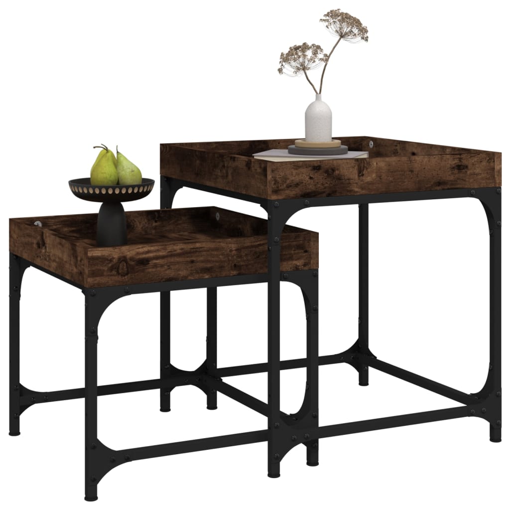 Side tables, 2 pcs., smoked oak, engineered wood