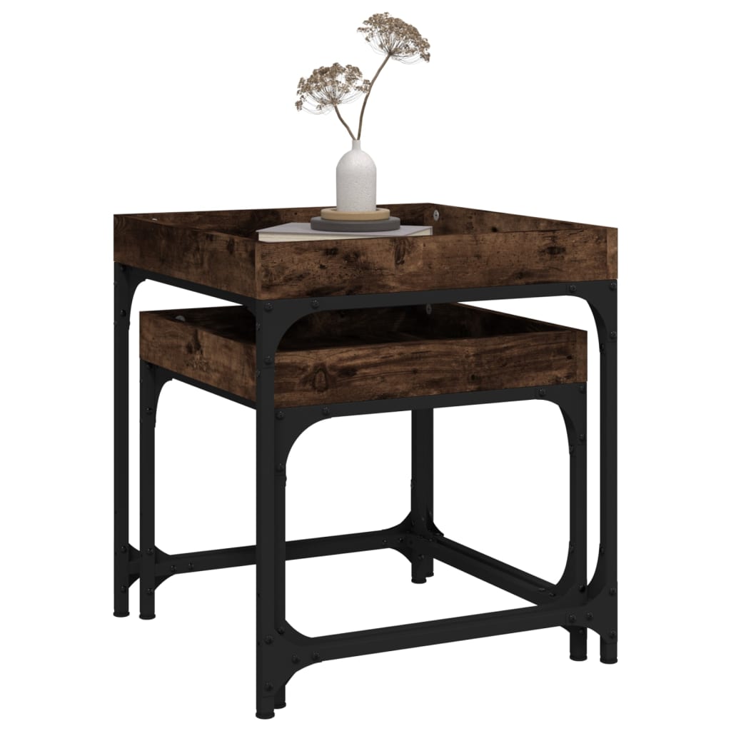 Side tables, 2 pcs., smoked oak, engineered wood