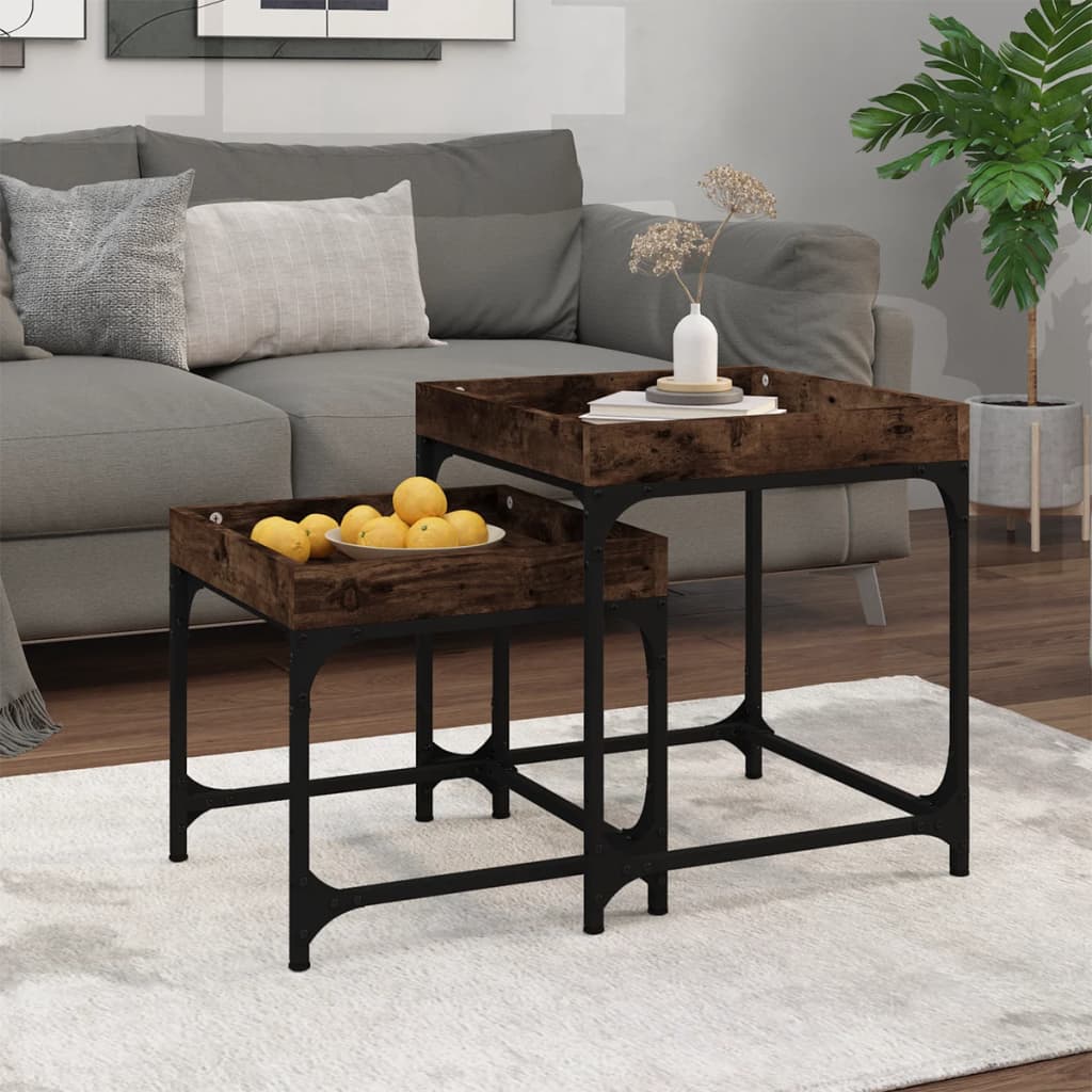 Side tables, 2 pcs., smoked oak, engineered wood