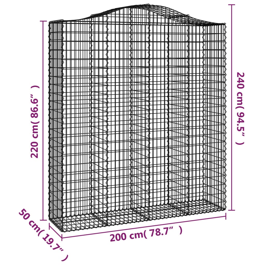 Išlenkti gabiono krepšiai, 11vnt., 200x50x220/240cm, geležis