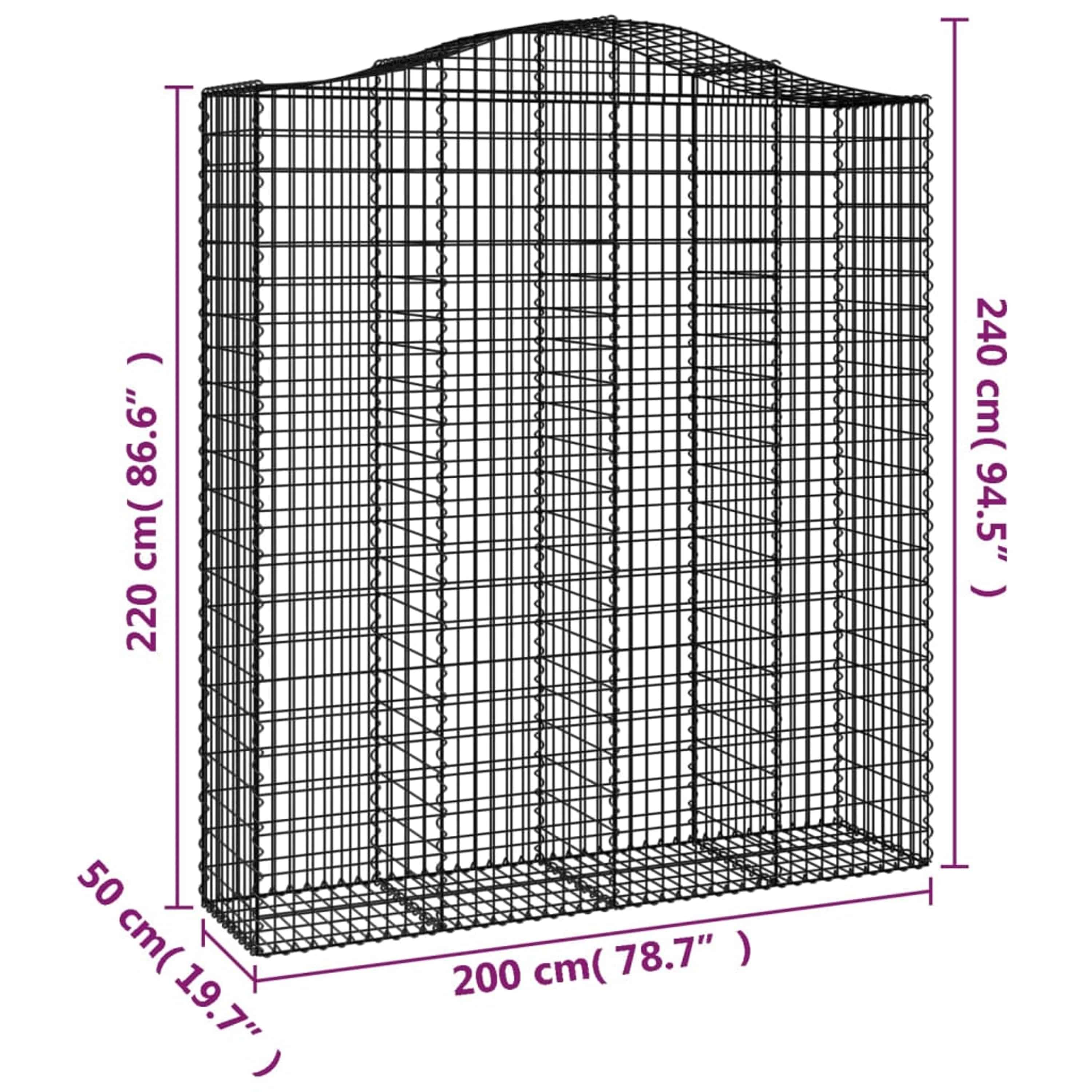 Išlenkti gabiono krepšiai, 13vnt., 200x50x220/240cm, geležis