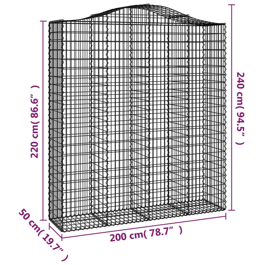 Išlenkti gabiono krepšiai, 14vnt., 200x50x220/240cm, geležis