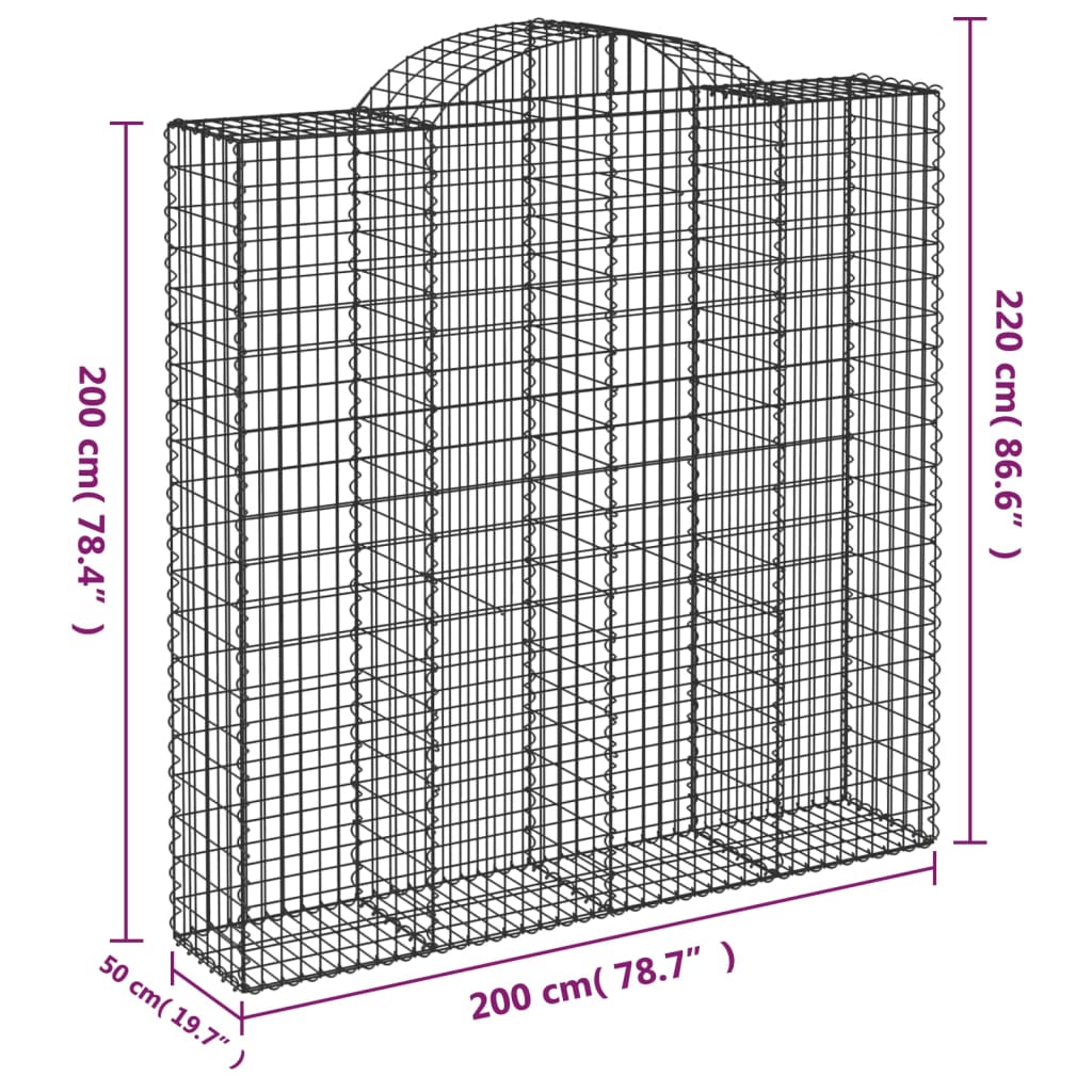 Išlenkti gabiono krepšiai, 14vnt., 200x50x200/220cm, geležis