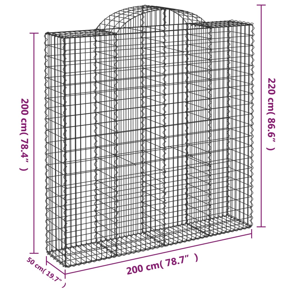 Išlenkti gabiono krepšiai, 15vnt., 200x50x200/220cm, geležis