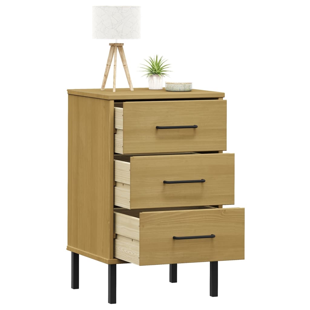 Bedside table with legs, brown, solid pine, OSLO