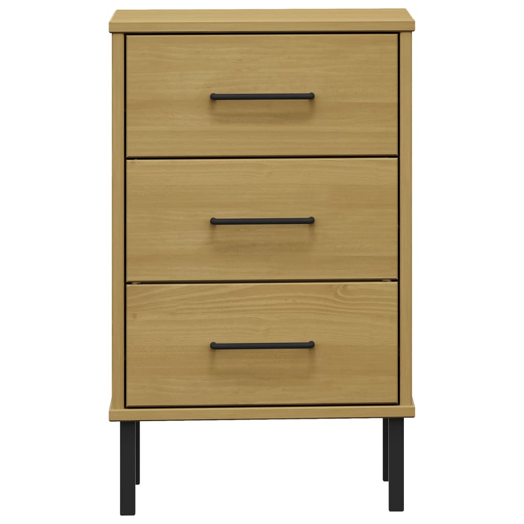 Bedside table with legs, brown, solid pine, OSLO
