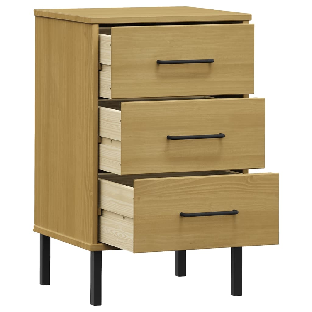 Bedside table with legs, brown, solid pine, OSLO